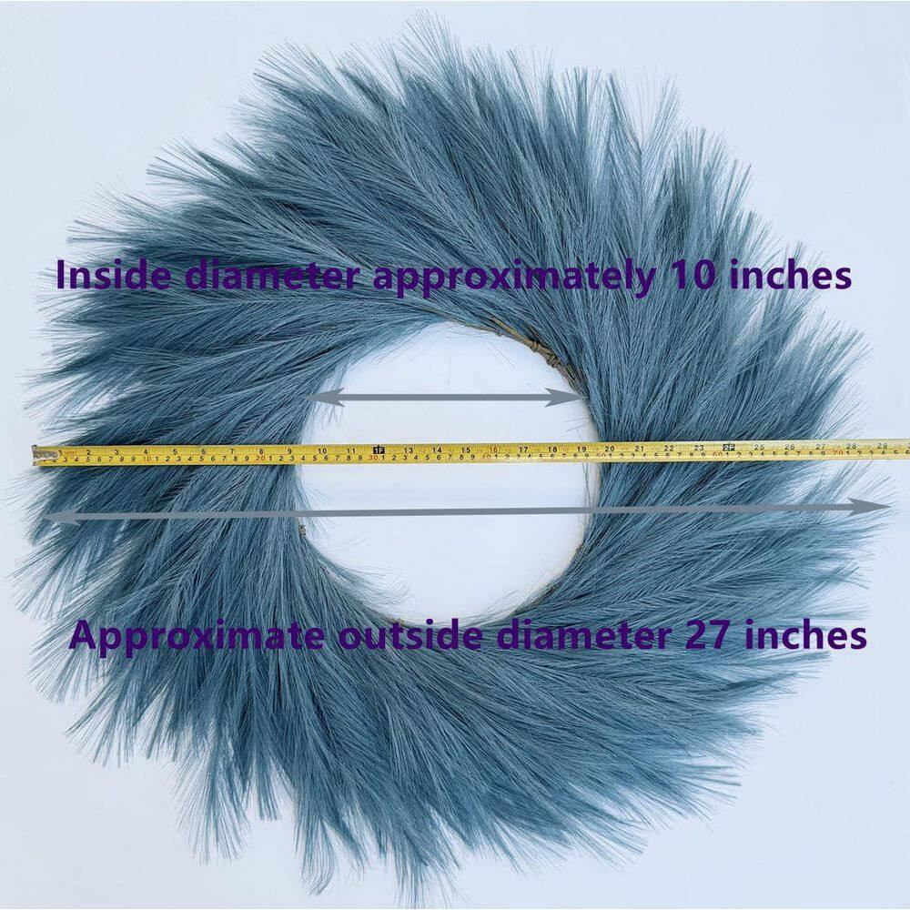 1 In. Boho Series Blue Green Artificial Plant Pampas Grass Wreath Fluffy Farmhou