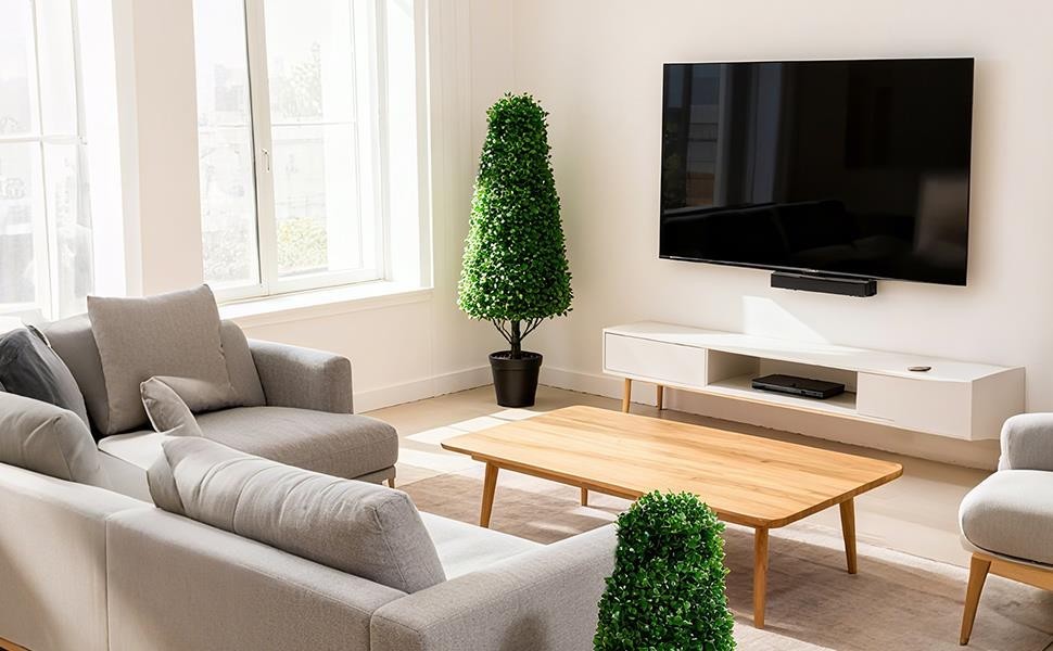 2PCS 4FT Fake Boxwood Topiary Trees Potted Plants with Black Planter for Home