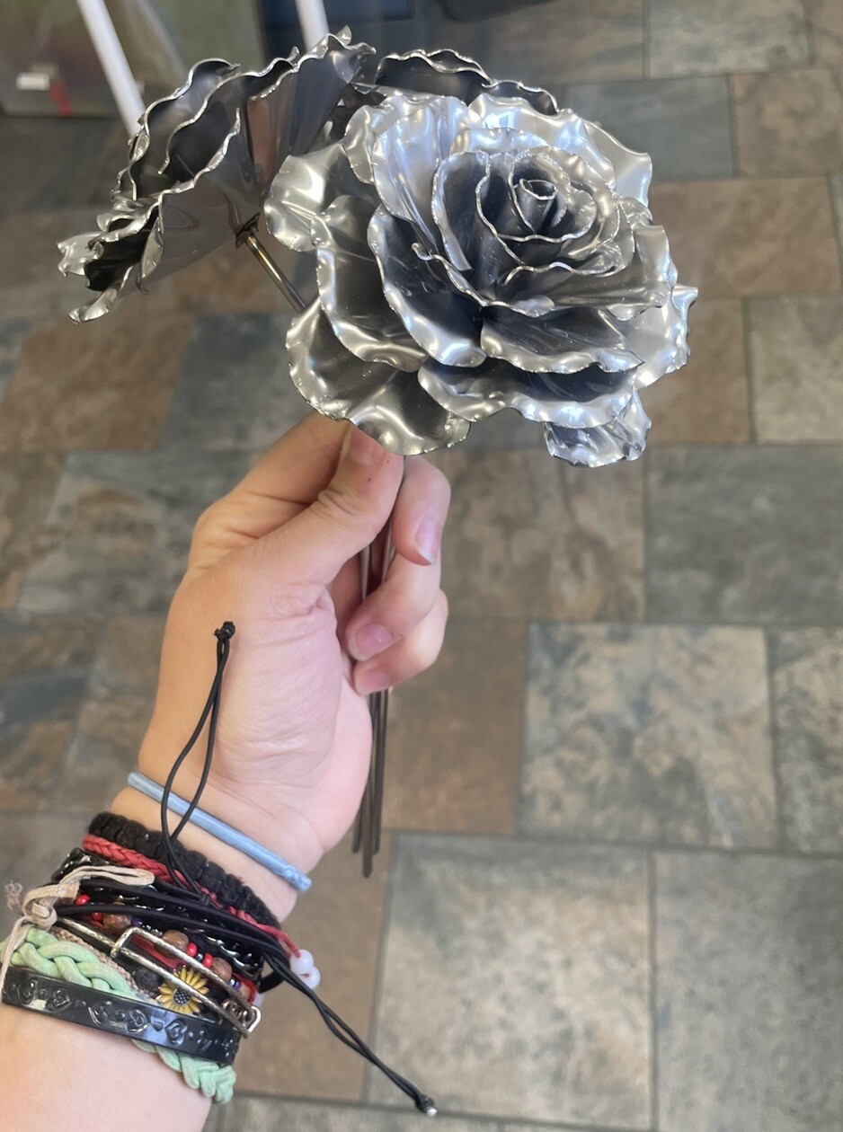 Metal Rose Flowers, handcrafted, bent, and welded. $15/Rose.