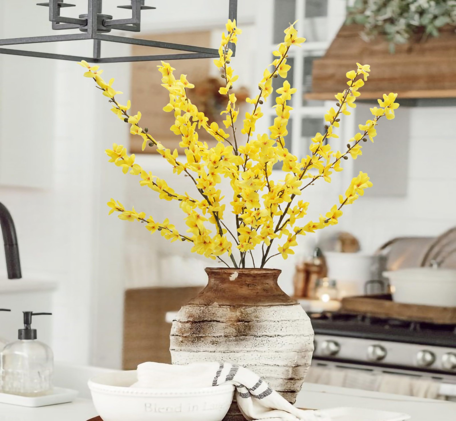 FERIAL3Pcs Artificial Forsythia Flower Branches Spring Summer Yellow Silk Fak…