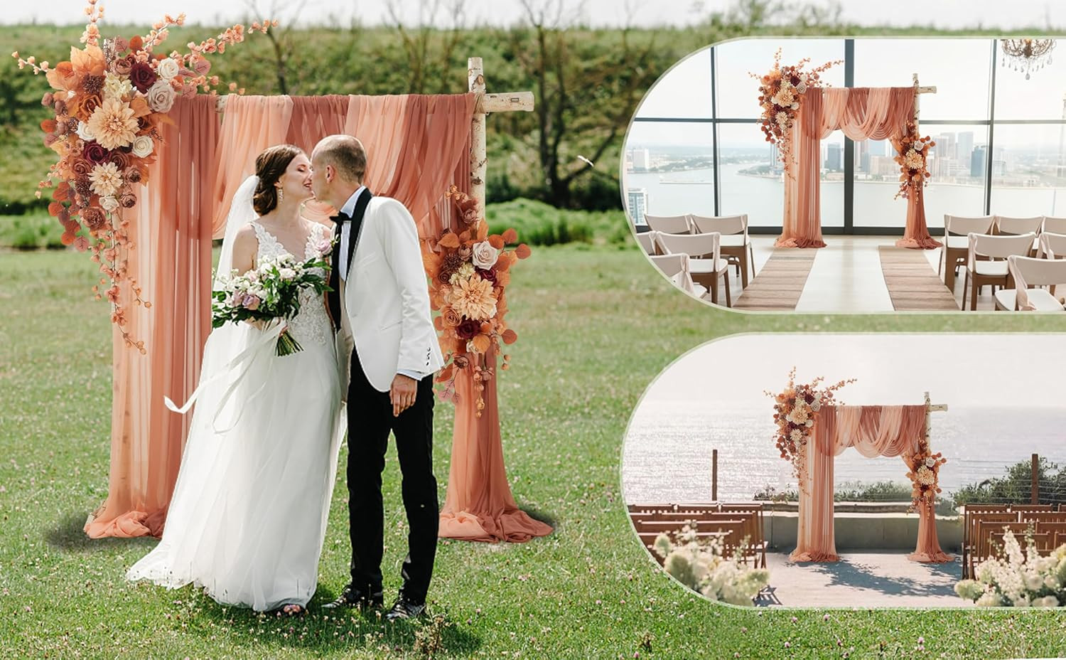 Burnt Orange Wedding Arch Flowers Kit – 4pcs with Draping Fabric