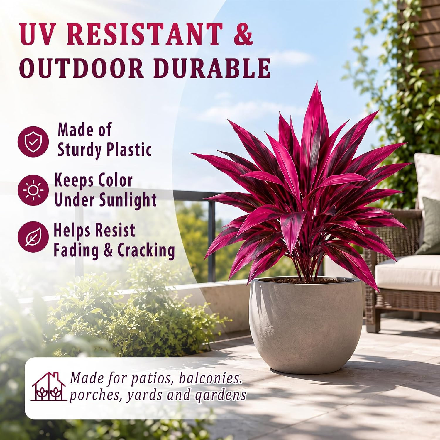 6 Pcs UV Resistant Faux Tropical Plants for Garden Patio Home Decor