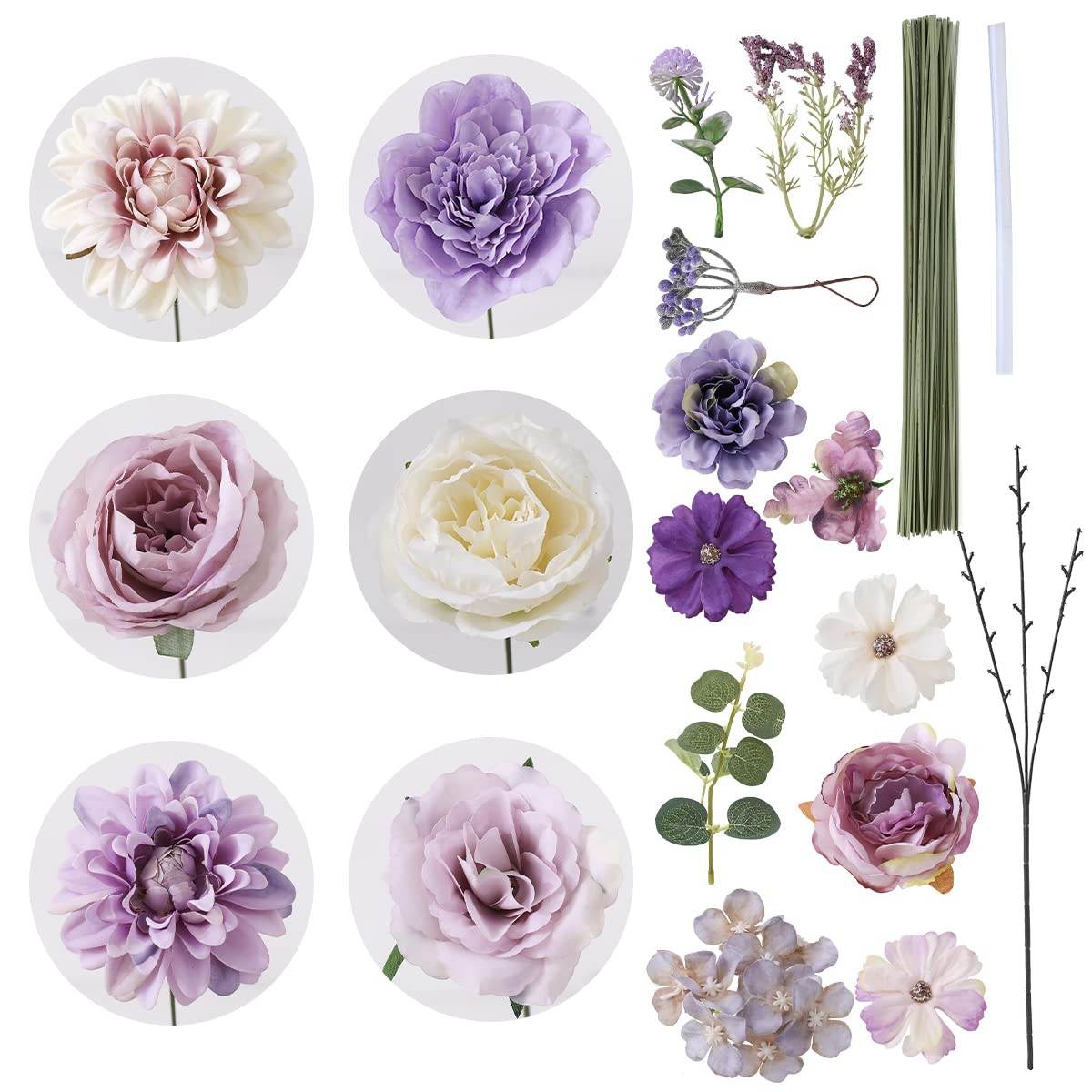 Artificial Flowers Combo Box Set Purple Silk Flower for DIY Wedding Bouquet A…