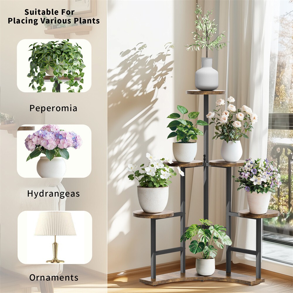 Corner Plant Stand Indoor, 6 Tiered Plant Shelf Flower Stand Garden Rustic Brown