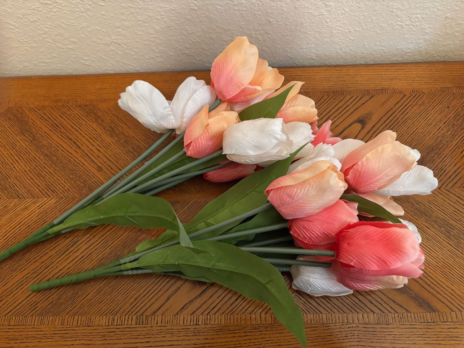 Ashland 2 artificial tulips bushes Coral, Cream and Pink color NEW