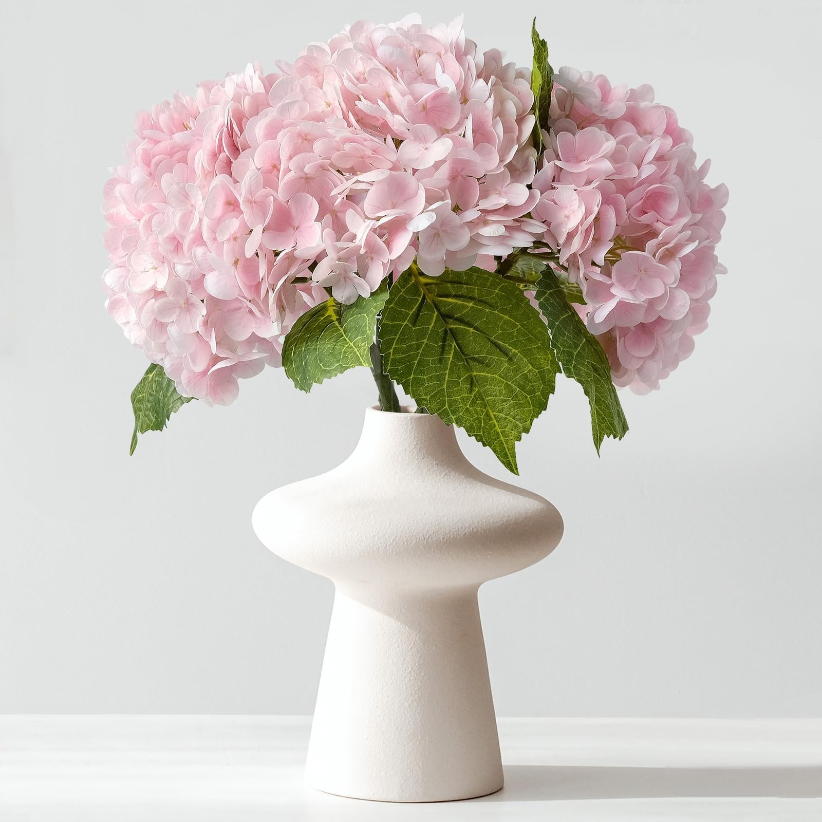 Pink Hydrangea Artificial Flower 3 PCS 21in Real Touch Large Hand Feel Moistu…