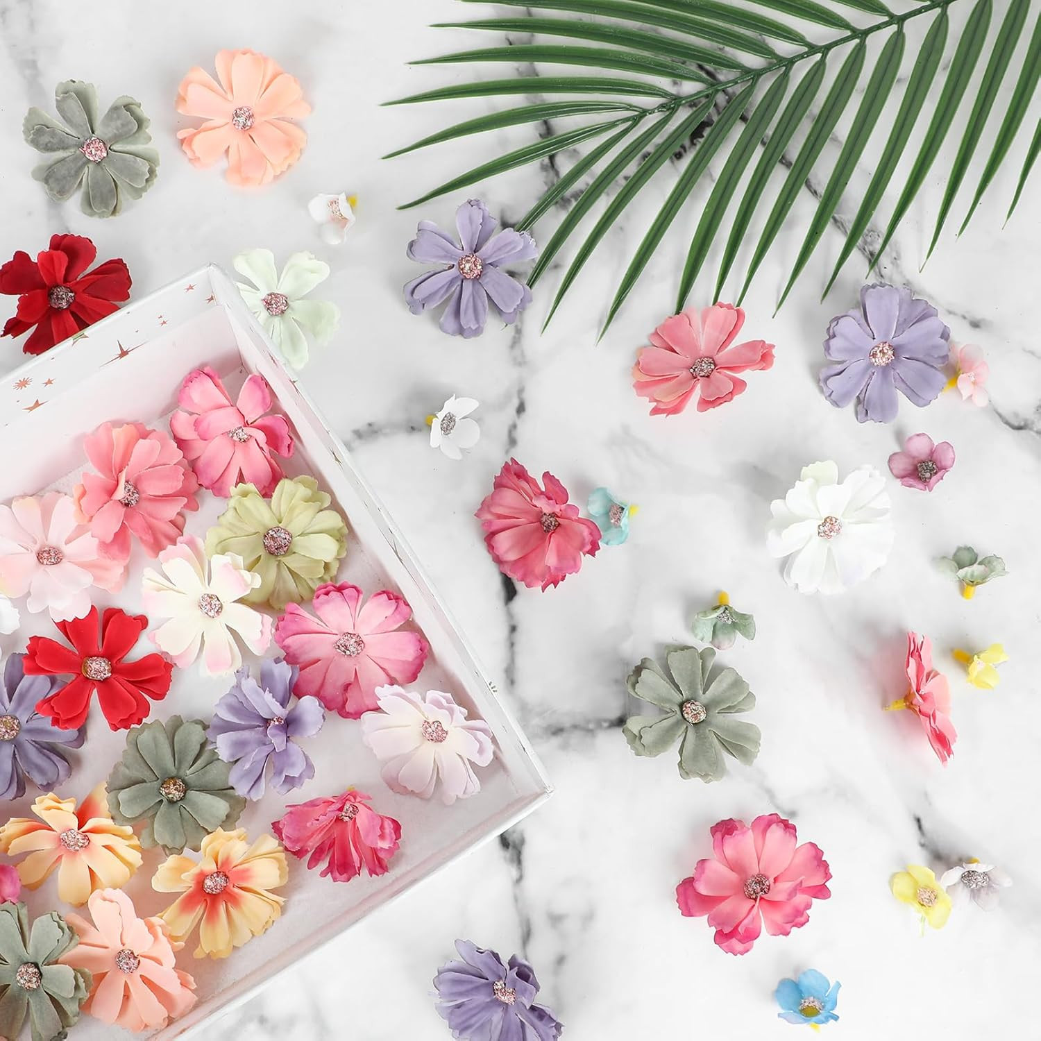 150pcs Mini Faux Flower for Crafts,Artificial Flower Heads Daisy Peony Flower De