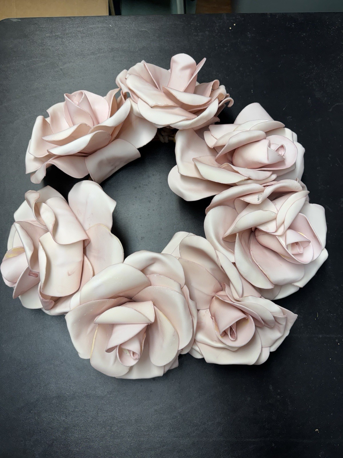 Modern Scandi Rose Wreath 16″ Minimalist Boho Wall Decor Peach Blush 3D Floral