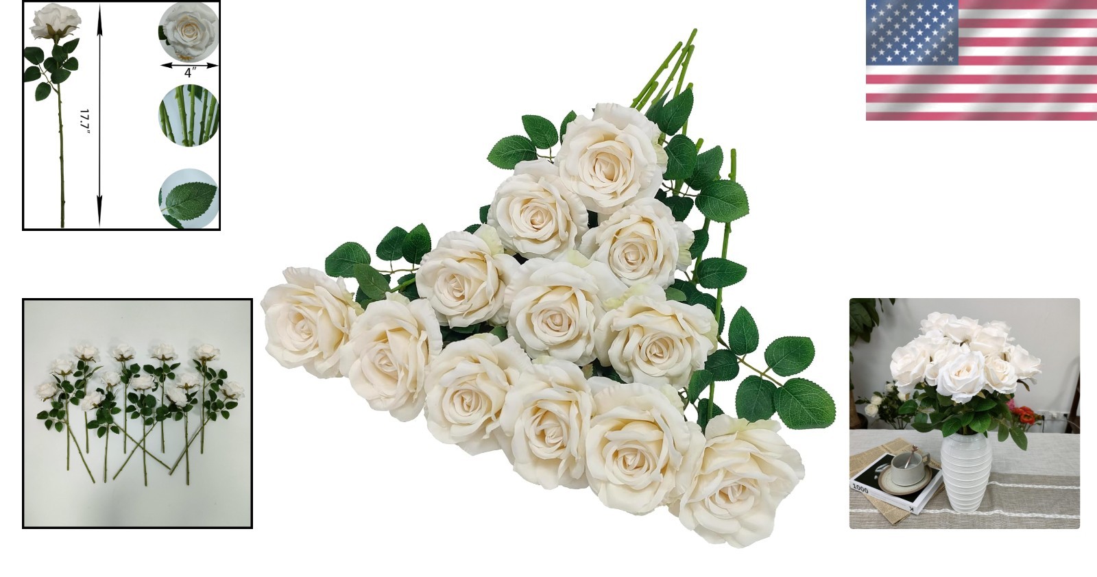 12 Pcs Ivory Artificial Roses – Stunning Faux Silk Flowers for Home Decor