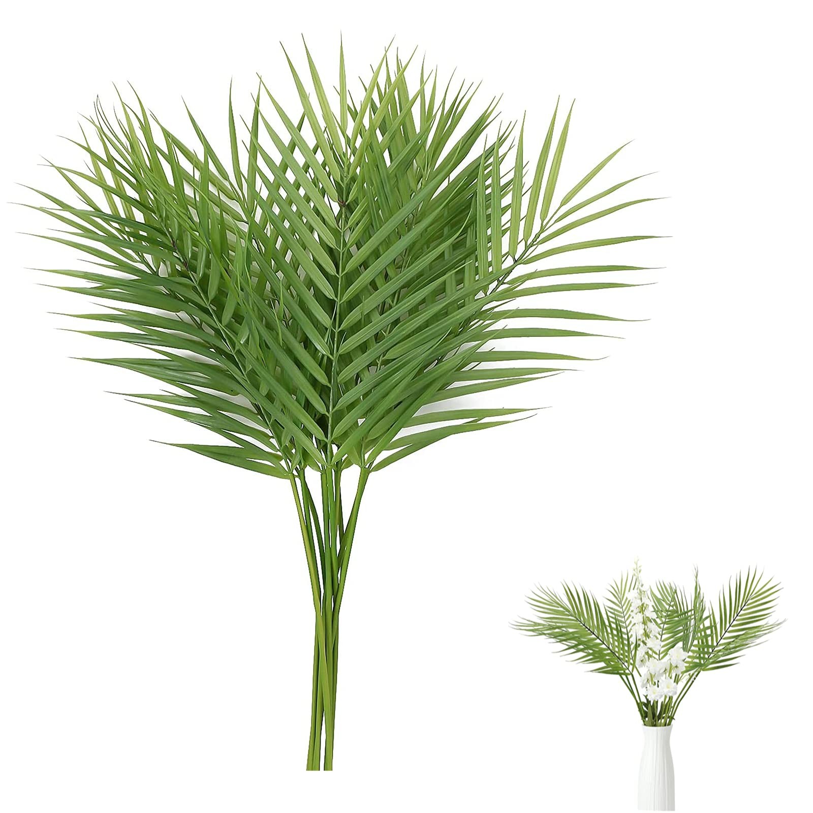 Green 12 PCS Artificial Palm Leaves Tropical Large Fronds Faux Plant Decor