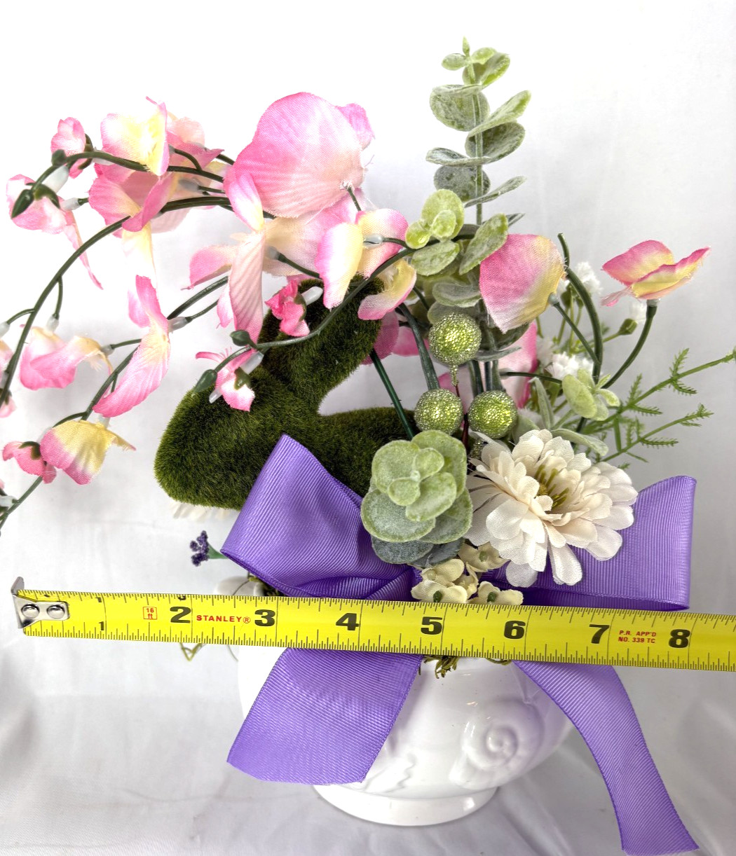Spring Floral Arrangement Bunny Flowers Ceramic Bowl Easter Home Decor