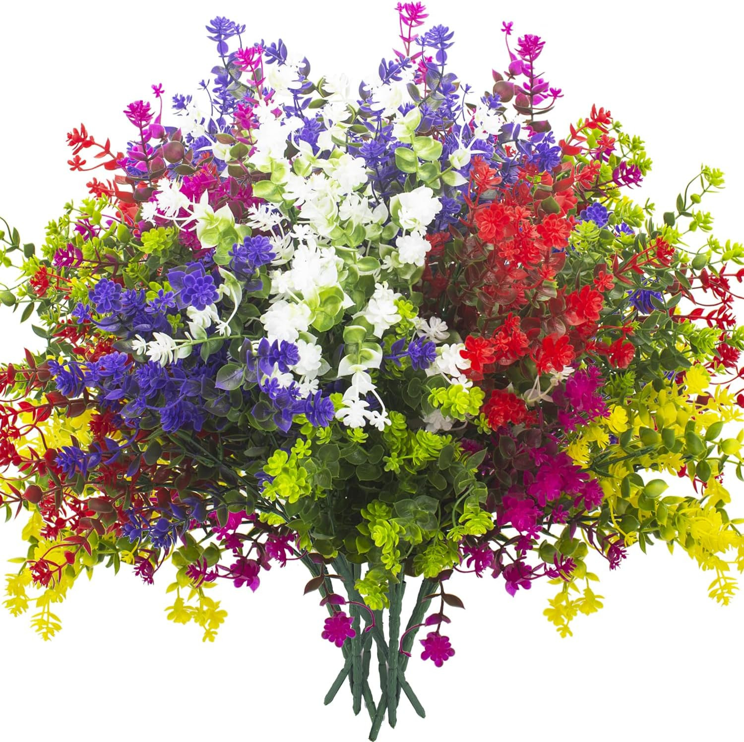 12 Bundles UV Resistant Artificial Flowers for Outdoor Garden Décor