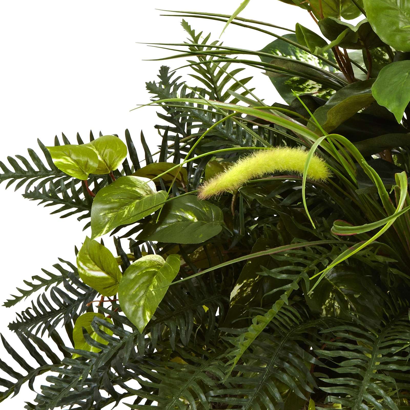 Nearly Natural Mixed Grass & River Fern with Wood Planter in Green