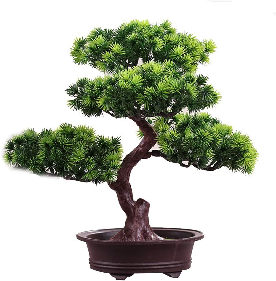 Artificial Bonsai Pine Tree, 11Inch Faux Potted Plant Desk Display Fake