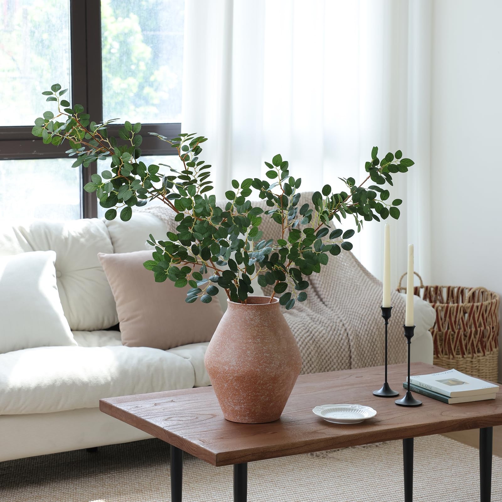 5Pcs Artificial Loropetalum Stems Silk Leaves 38in Fake Green Leaf Spray Plan…