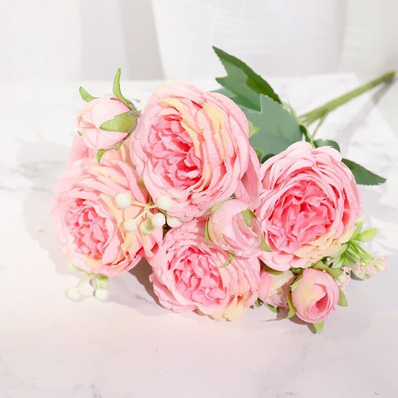 Silk Peony / Rose Artificial Flower High Quality Bouquet – Wedding / Home Decor