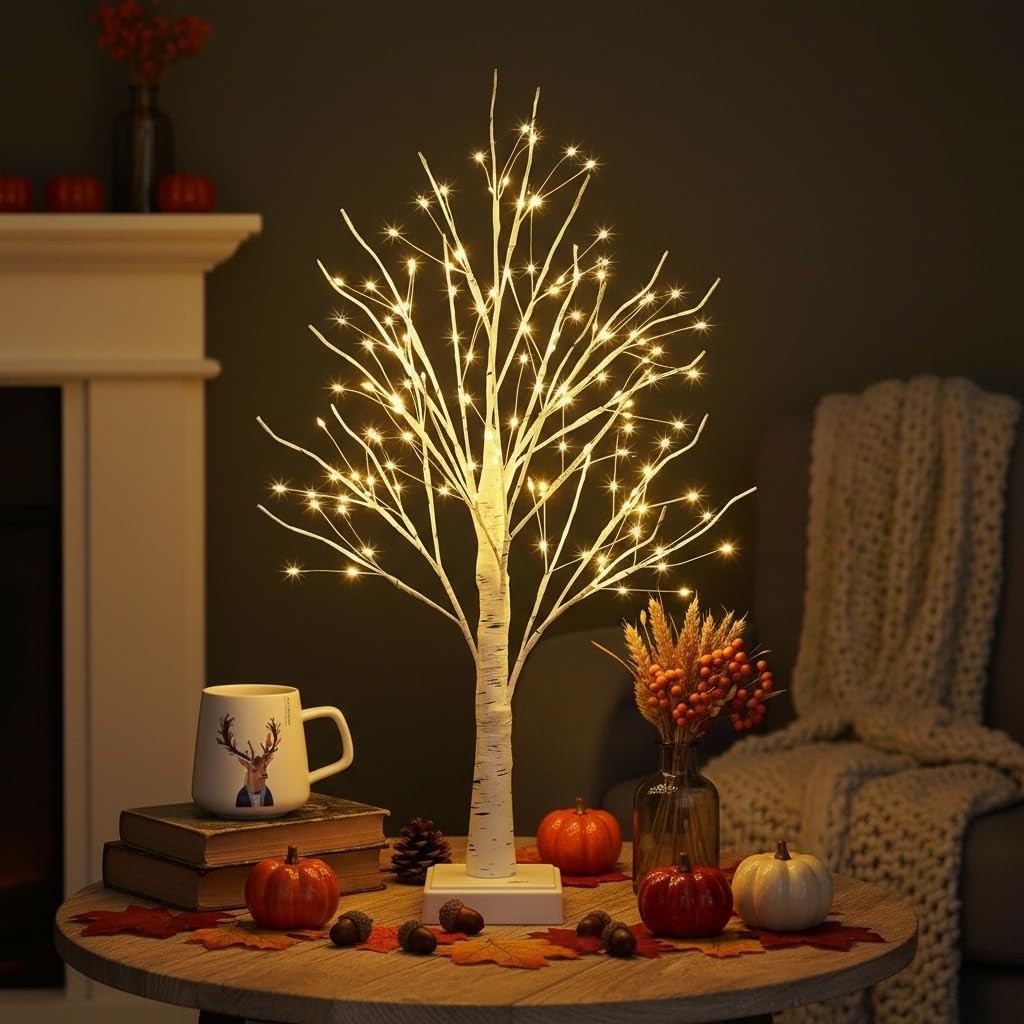2ft Lighted Birch Tree with 144 Warm White LEDs – Small White Christmas Tree …