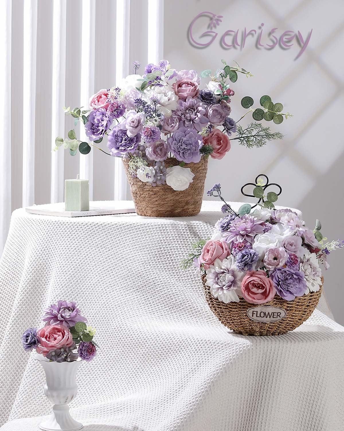 Artificial Flowers Combo Box Set Purple Silk Flower for DIY Wedding Bouquet A…