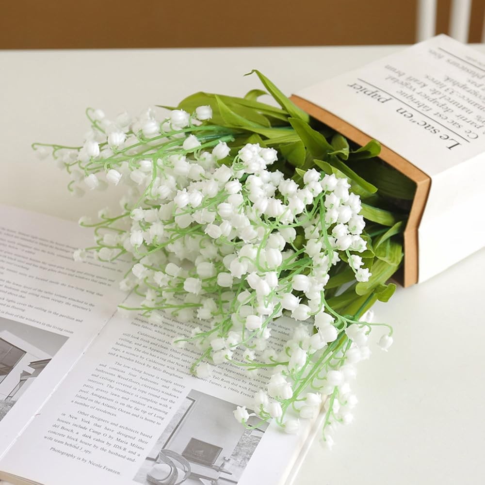 24Pcs Lily of The Valley Plastic Flower, Artificial White Bell Orchids,Artifi…