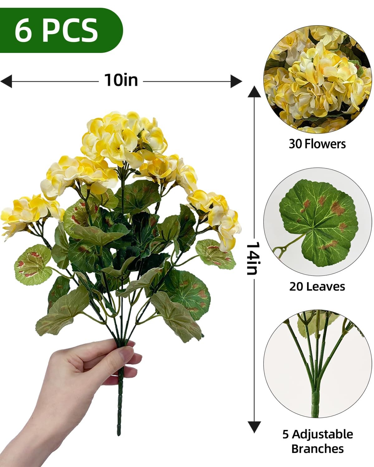 Artificial Flowers for Outdoors, 6PCS 14″ Geranium Fake Flowers UV Resistant …