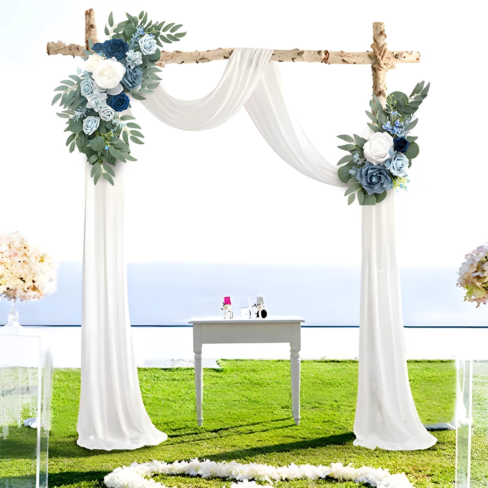 2PCS Fake Silk Rose Garland Real Touch Hanging Vine for Wedding Table Arch Decor