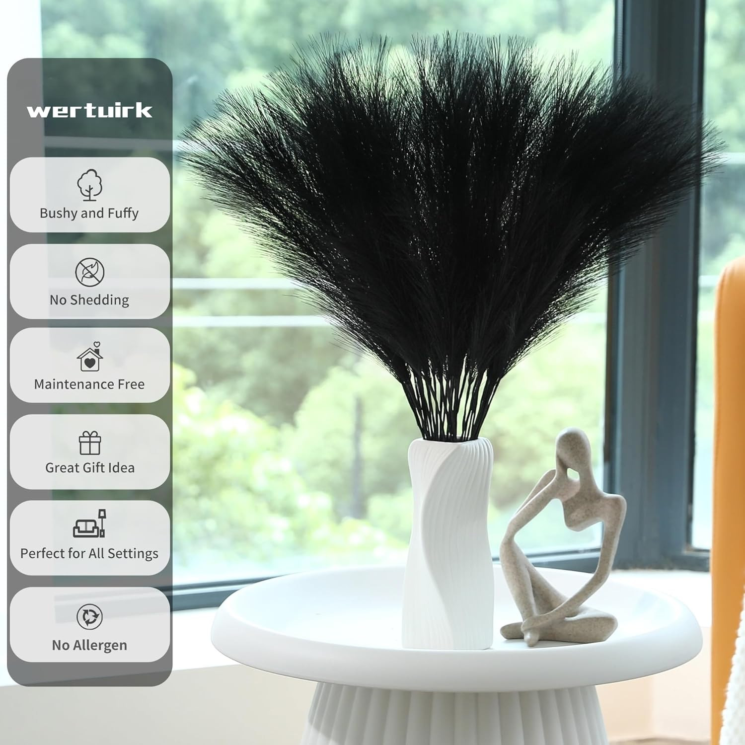 30Pcs Black Pampas Grass – 24 Inch Faux Pampas Grass Decor, Short Artificial Pam