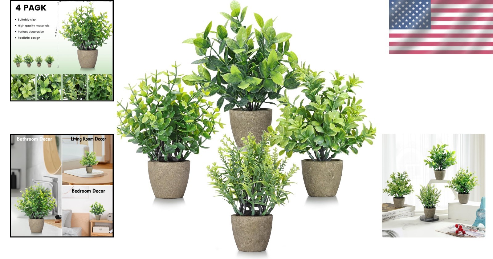 4 Pack Realistic Mini Eucalyptus Ceramic Potted Plants – Effortless Indoor Decor