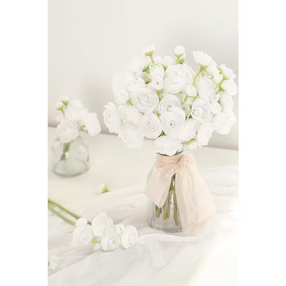 11 In. White Indoor Artificial Rose Flower for DIY Bouquet, 18 Pieces