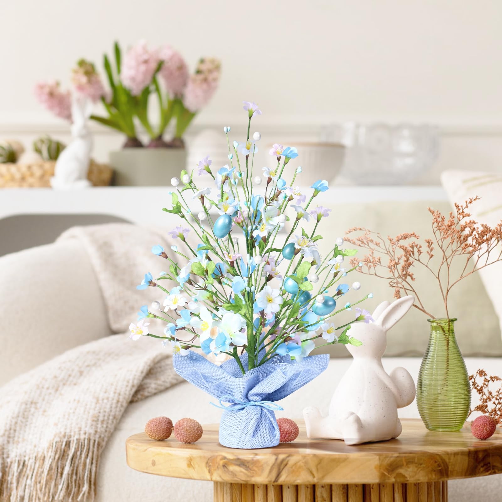 18 Inch Artificial Easter Blue Egg Flower Tree Tabletop Decorations Party
