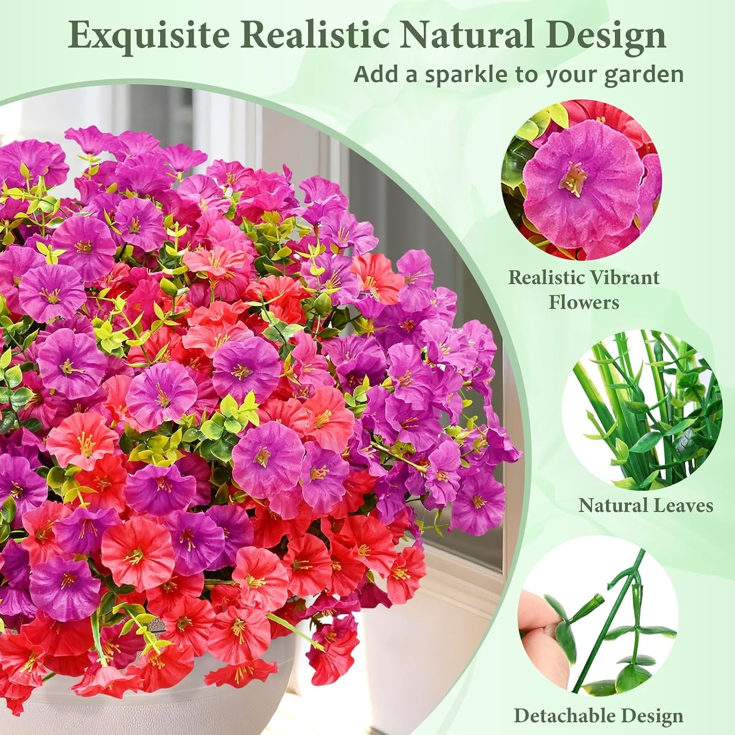 Artificial Flowers for Outdoors, 14 Bundles Fake Outdoor Flowers, UV Resistan…