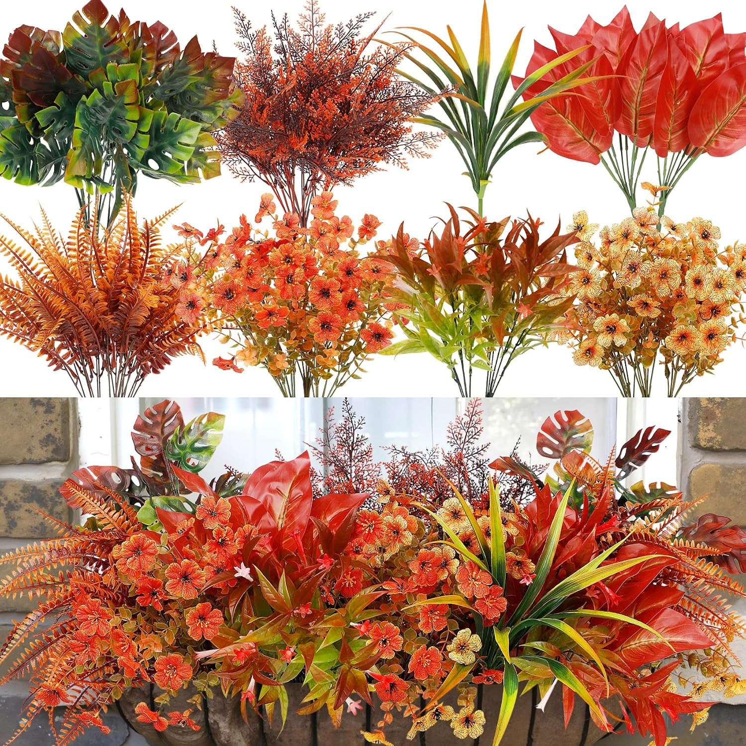 20 Bundles Artificial Fall Flowers for Outdoor Decoration, Fake Plants Faux Mums