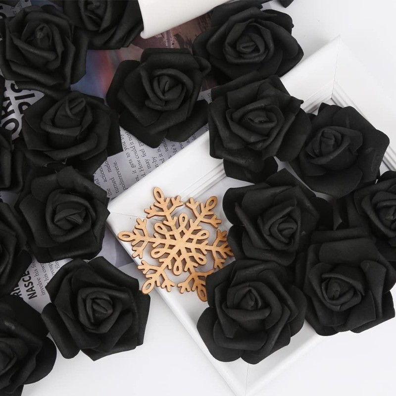 100Pcs Black Artificial PE Rose Flower Heads Foam Roses for Wedding Craft Decor