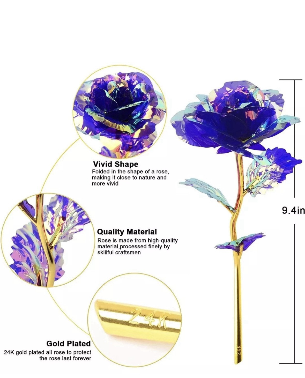 Flower Present Colorful Golden Foil Rose with Luxury Gift Box 24K Gold Plated