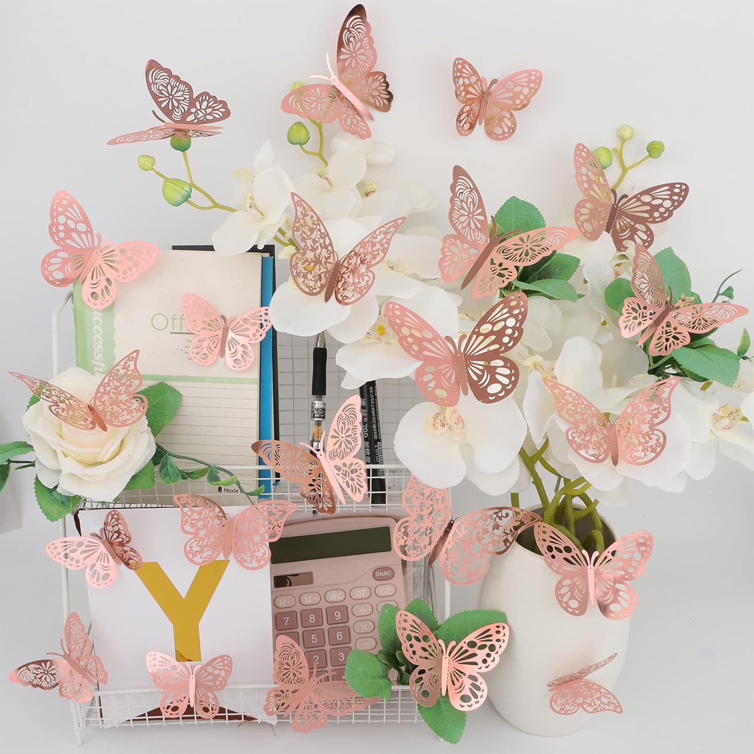 36 Pcs Butterfly Wall Decor, 3 Styles 3 Sizes 3D Rose Gold Butterfly, Wedding &