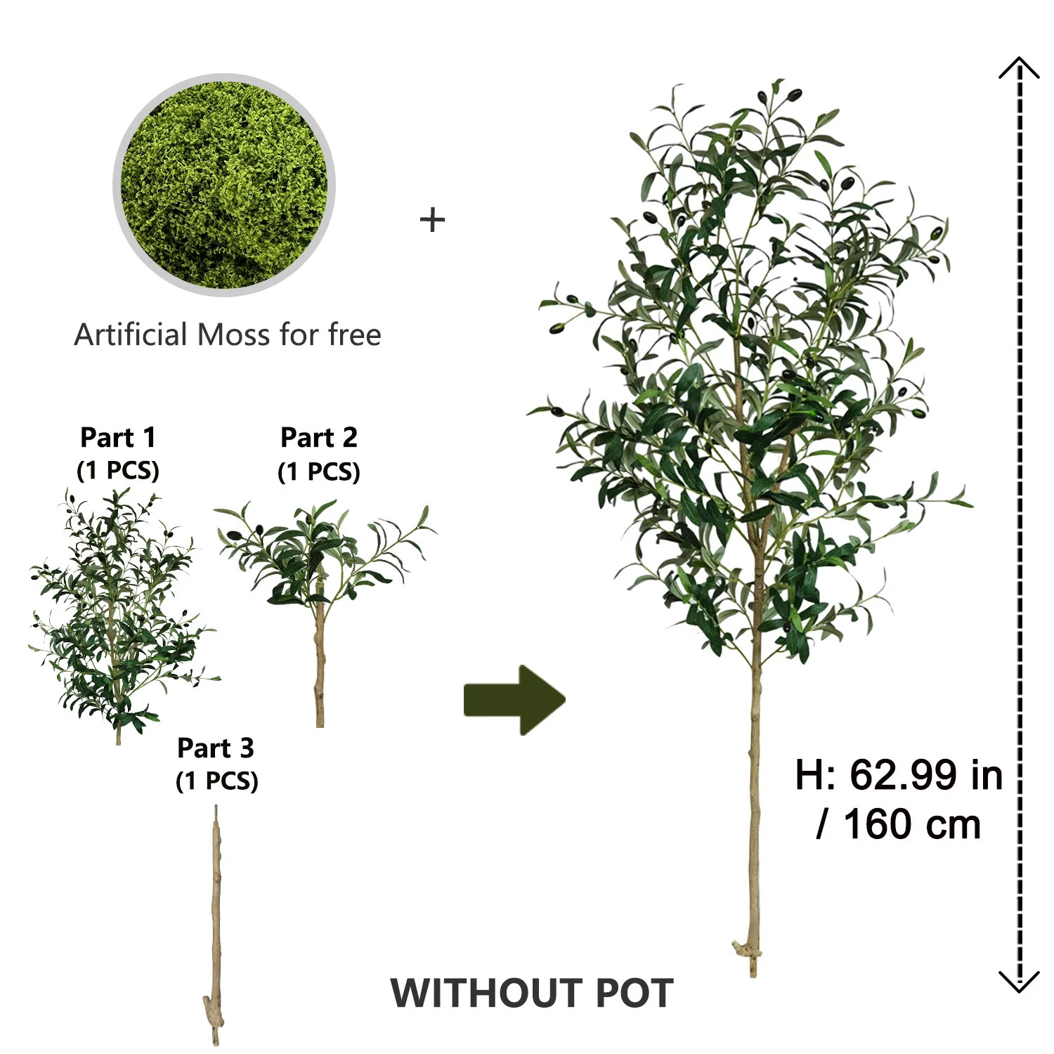 120-180cm Artificial Olive Tree Branch Without Pot Modern Minimalist Fake Plant