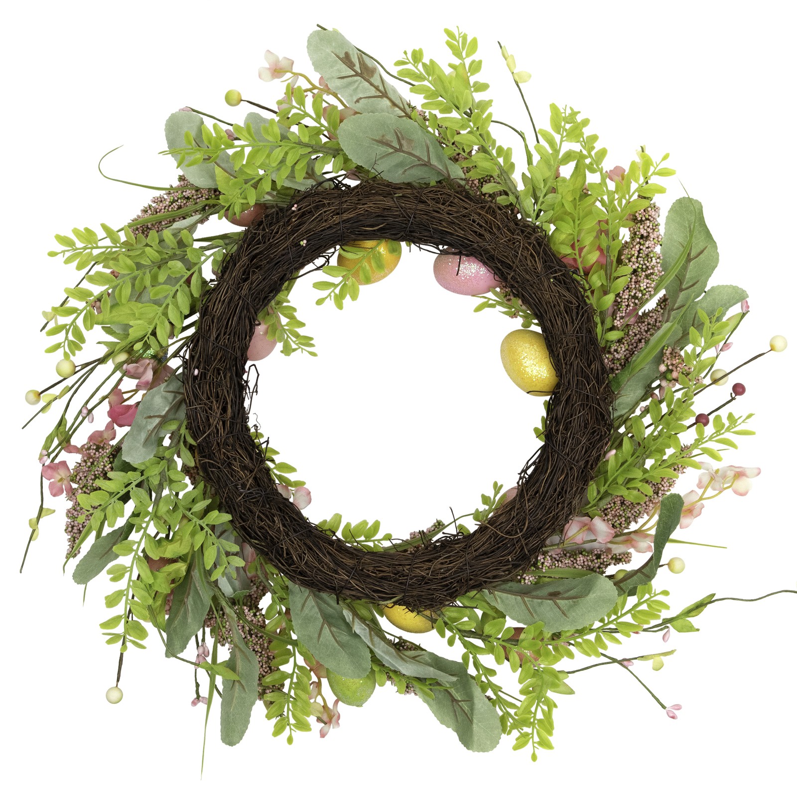 Northlight Easter Egg Berry Floral Springtime Wreath, PinkGreen 20-Inch