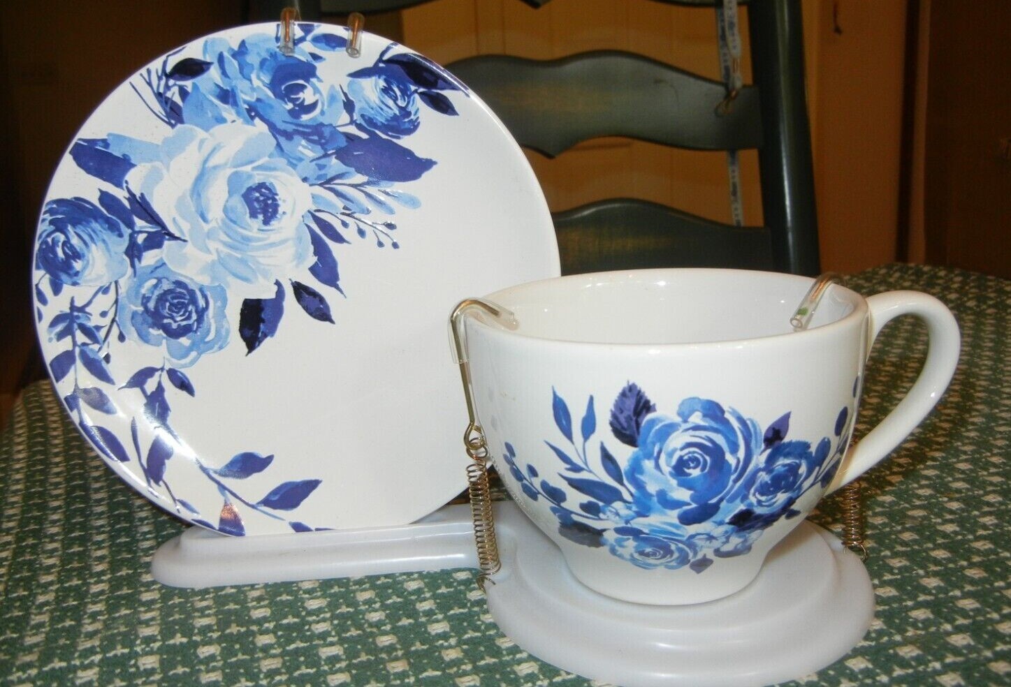 Blue and White Cup and Saucer on Stand for Flower Arrangement