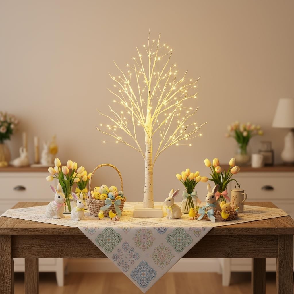 2ft Lighted Birch Tree with 144 Warm White LEDs – Small White Christmas Tree …