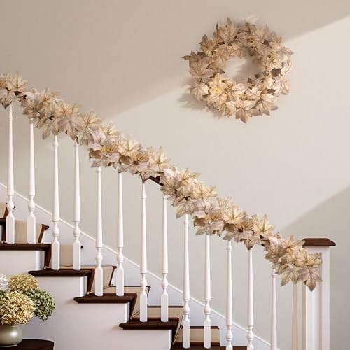 Fall Decor – 2 Pack Fall Garlands – 8.2Ft Fall Maple Leaf Lighted Garlands for