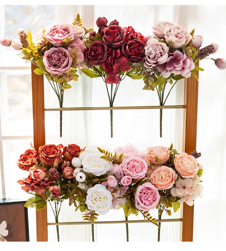 3 Bundles Artificial Peony Bouquet Vintage Flowers Bunch for Wedding Home Decor