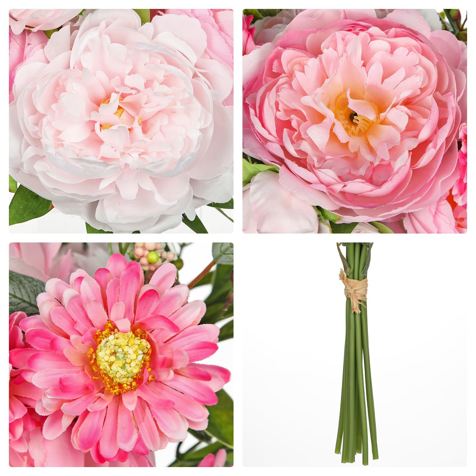 10 PCS Peonies Artificial Flowers Mixed Pink Faux Daisies 18.8 Inch Silk Fake