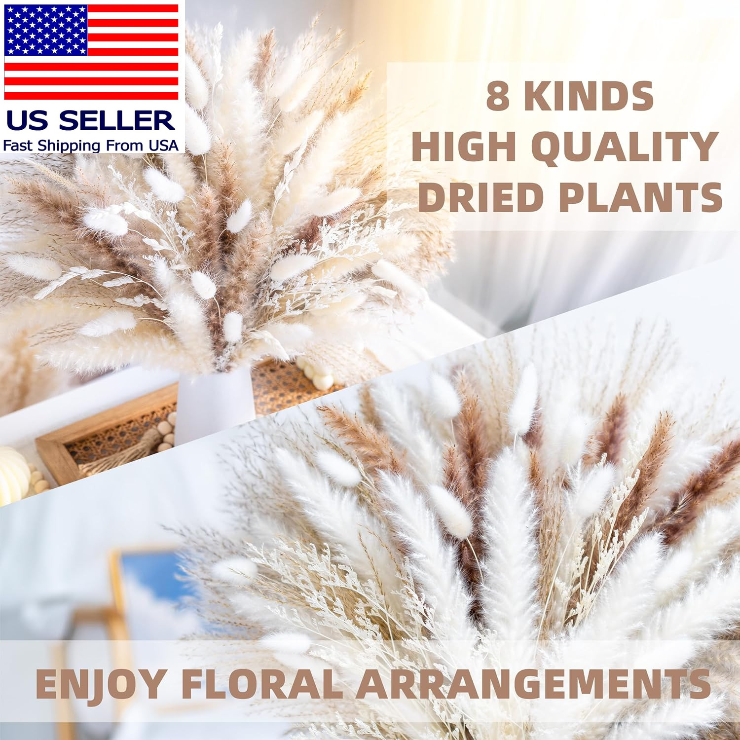 96PCS Natural Dried Pampas Grass Boho Home Decor Bouquet Phragmites Dried Flower