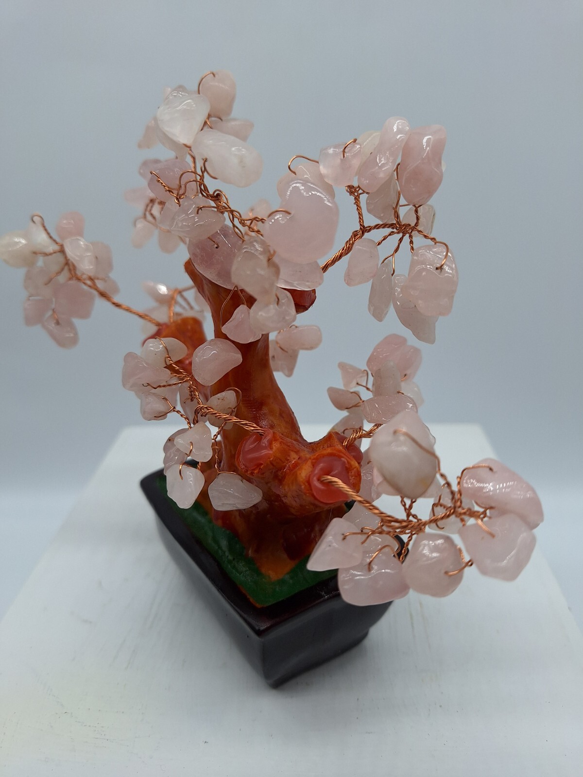 Bonsai Tree Natural Rose Pink Quartz Crystal 6 inches tall Money Tree