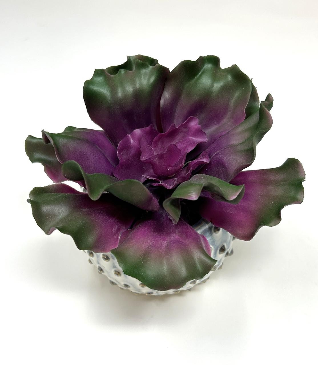 5″ Artificial Soft PURPLE & Dark Green Soft Curly Echeveria SUCCULENT, 3″ Cerami