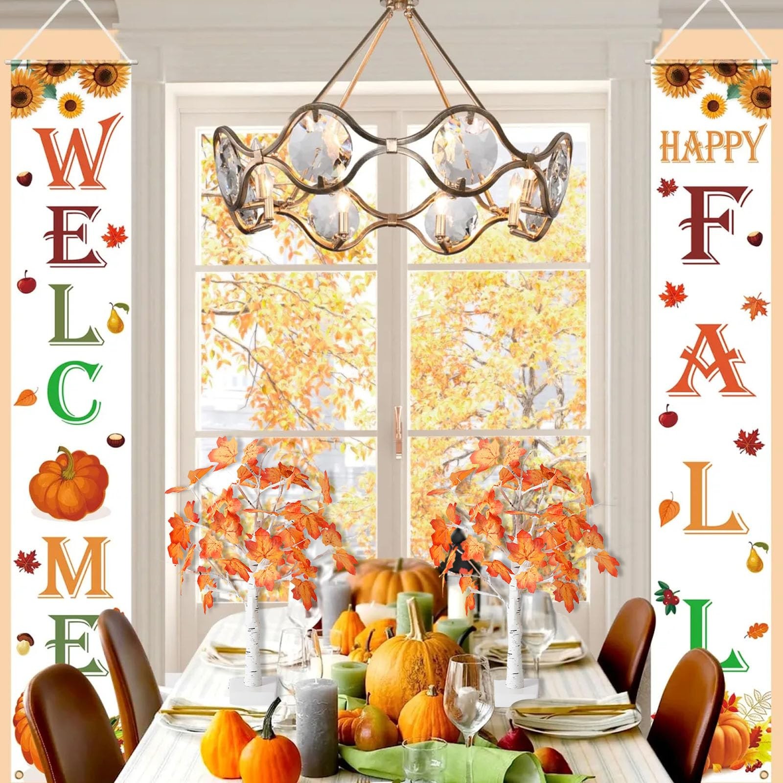 Fall Lighted Maple Tree, Thanksgiving Decorations 24 LED Light Up Tabletop Ma…