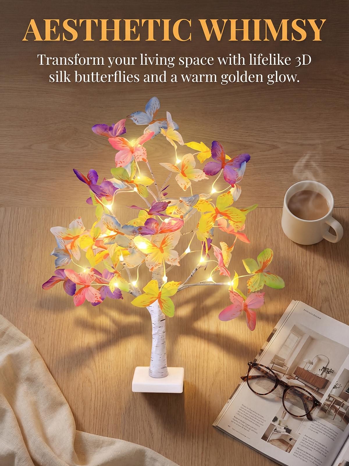Butterfly Flower Tree LED Lamp USB Battery Artificial Plant Light Decor Home