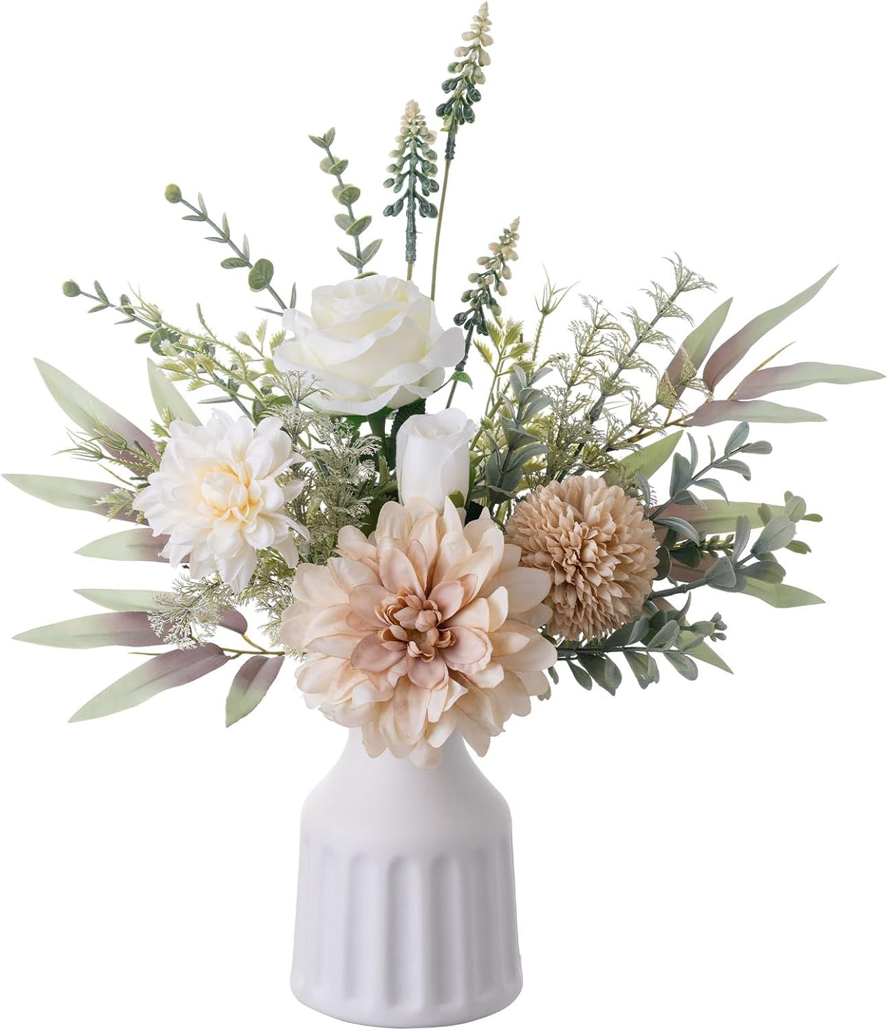 Fake Flowers in Vase, Artificial Flowers with Vase, 15.7” Floral Arrangements f