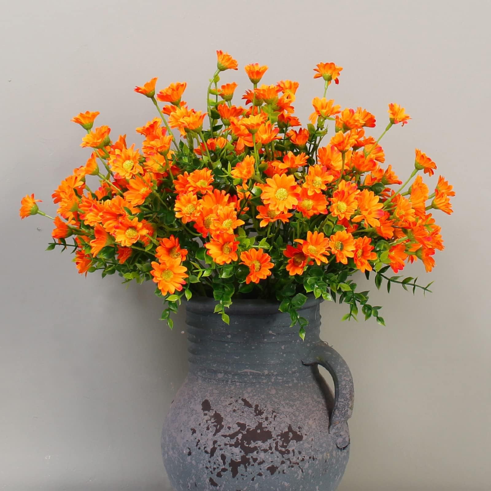 8 Bundles Artificial Flowers for Outdoors Faux Mums UV Resistant Plastic Fall…