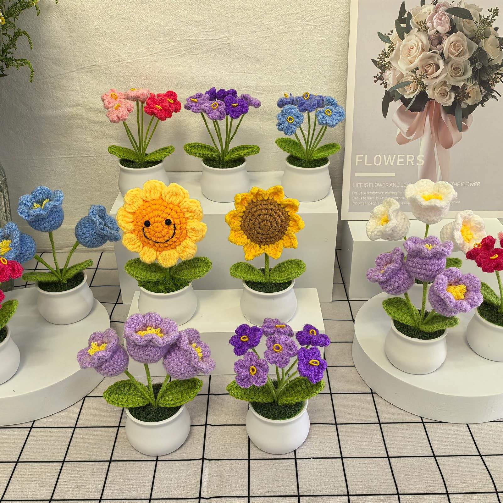 Crochet Flowers Bouquet for Home Office Desk Decor