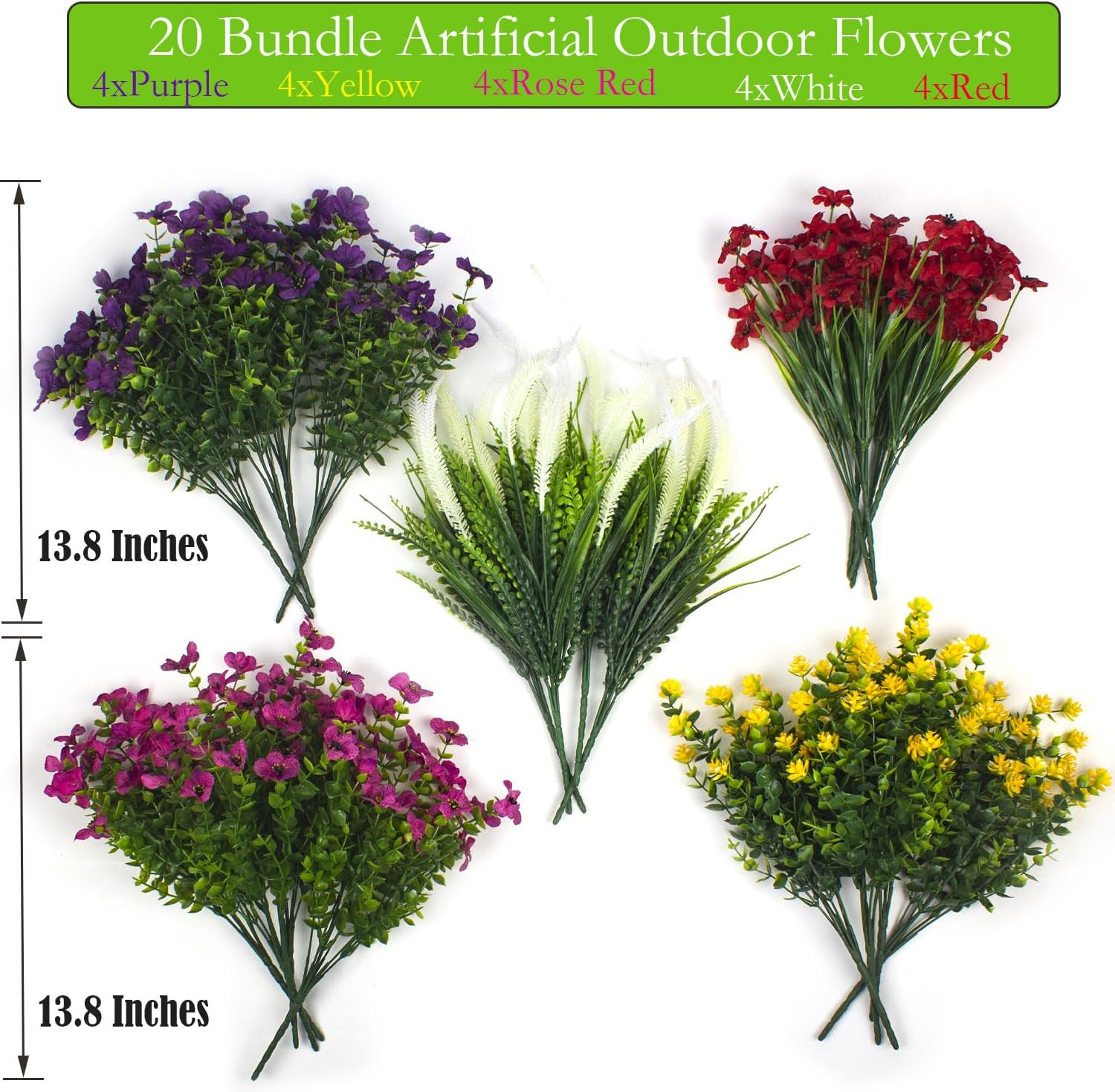 Lifelike Artificial Flowers Outdoor UV Resistant, 20-Pack Weatherproof Fade-Resi